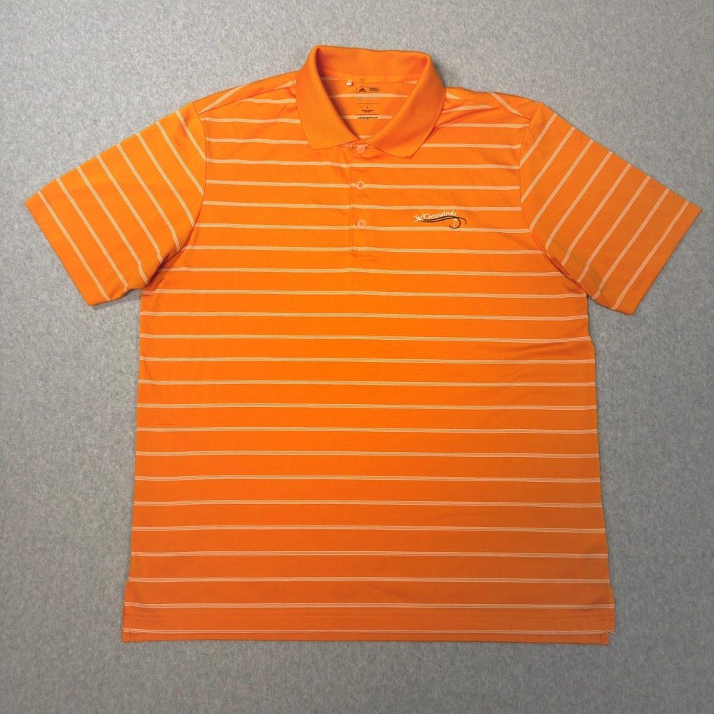 Adidas Golf Puremotion Polo Shirt Mens Large Orange Striped Crosswinds Logo